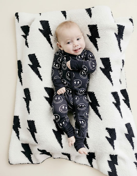 Lightning Bolt Fuzzy Blanket | Black