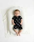 Load image into Gallery viewer, Bamboo Shorty Romper  | Palm Style Black
