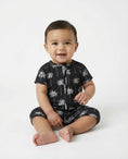 Load image into Gallery viewer, Bamboo Shorty Romper  | Palm Style Black
