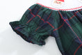 Load image into Gallery viewer, Blue, Green Red Plaid Christmas Santa Smocked Bubble Romper
