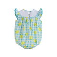Load image into Gallery viewer, Blue Lemons Smocked Flutter-Sleeve Bubble Romper
