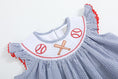 Load image into Gallery viewer, Blue Seersucker Baseball Smocked Bishop Dress
