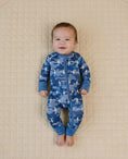 Load image into Gallery viewer, Bamboo Zip Romper | Blue Camo Bolts
