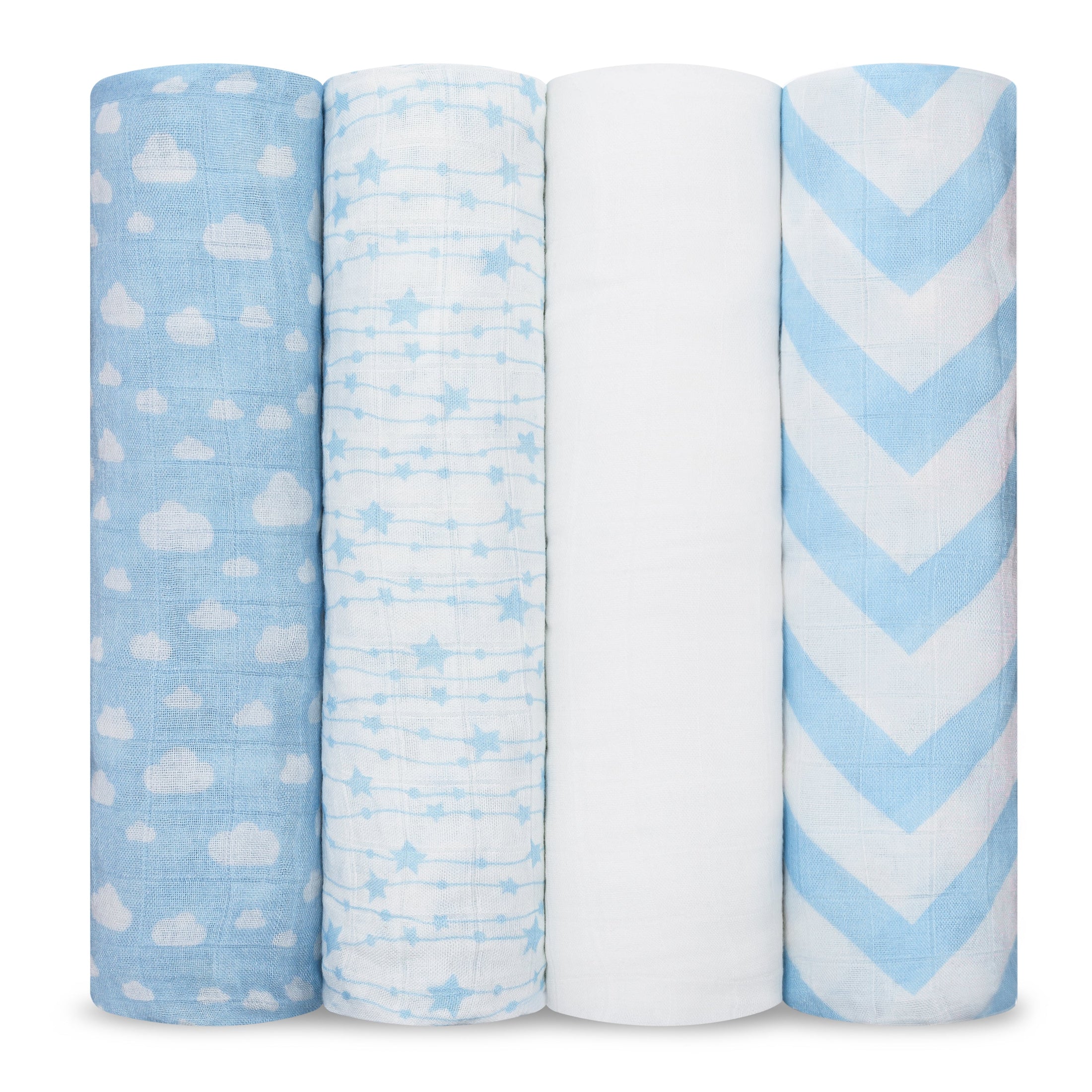 Muslin Swaddle Blankets in Blue, 4 Pack