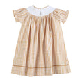 Load image into Gallery viewer, Brown Gingham Football Smocked Bishop Dress
