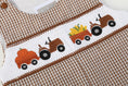 Load image into Gallery viewer, Brown Gingham Pumpkin and Corn Tractor Smocked Longall
