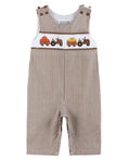Load image into Gallery viewer, Brown Gingham Pumpkin and Corn Tractor Smocked Longall
