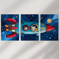 Load image into Gallery viewer, Outer Space Kids Wall Art. Rocket and Stars Nursery Prints
