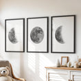 Load image into Gallery viewer, Moon Phases Set of 3 Prints. Black and White Lunar Cycle
