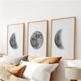 Load image into Gallery viewer, Moon Phases Set of 3 Prints. Black and White Lunar Cycle
