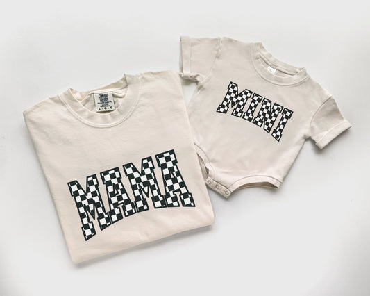 Cream Checkerboard Mother Daughter Matching Outfits