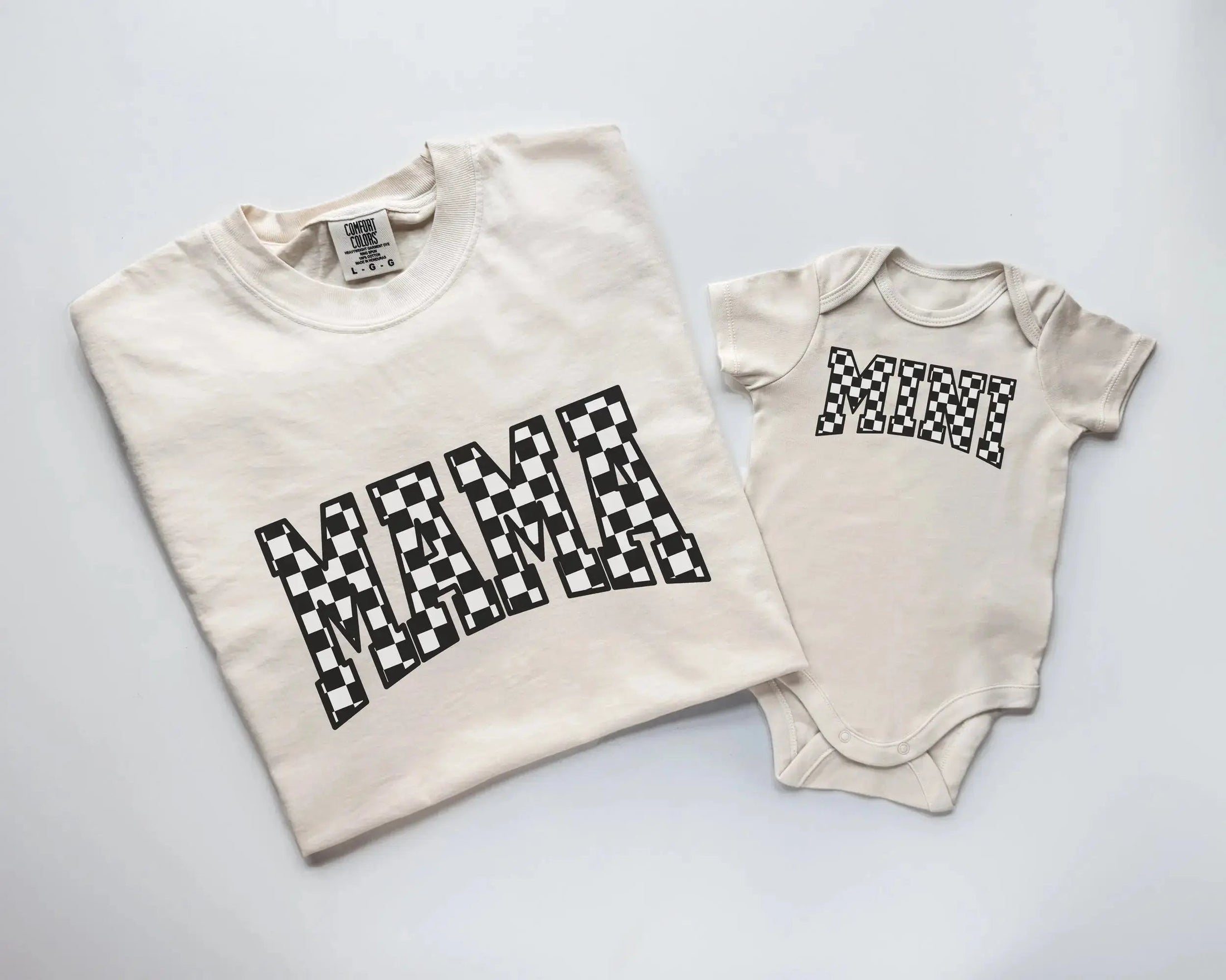 Cream Checkerboard Mother Daughter Matching Outfits
