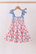 Load image into Gallery viewer, Blue cherry smocked tiered dress

