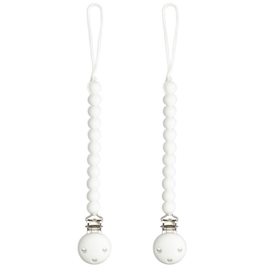 Pacifier Clips in White, 2 Pack