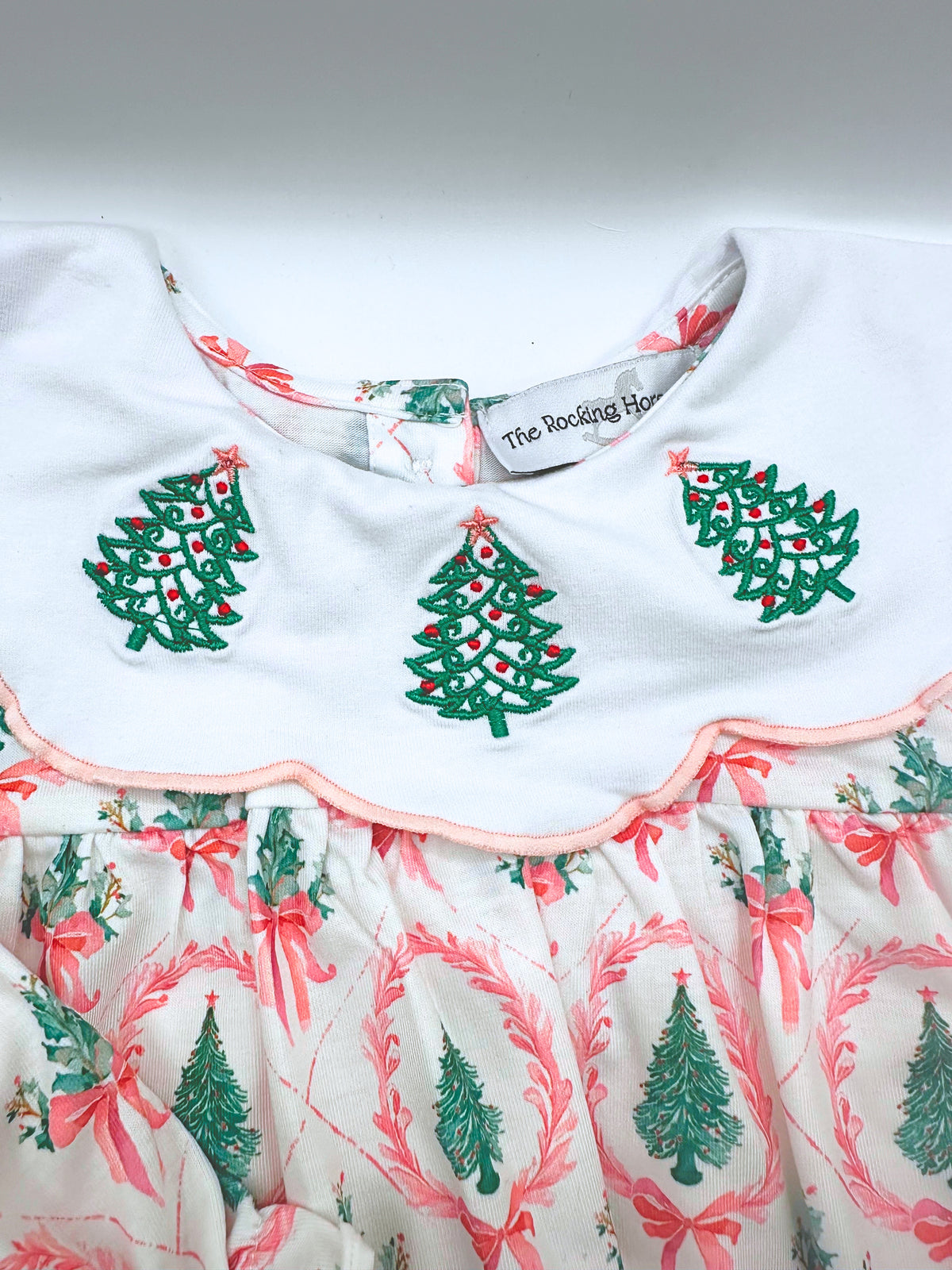 Pink Christmas Tree Embroidery Dress