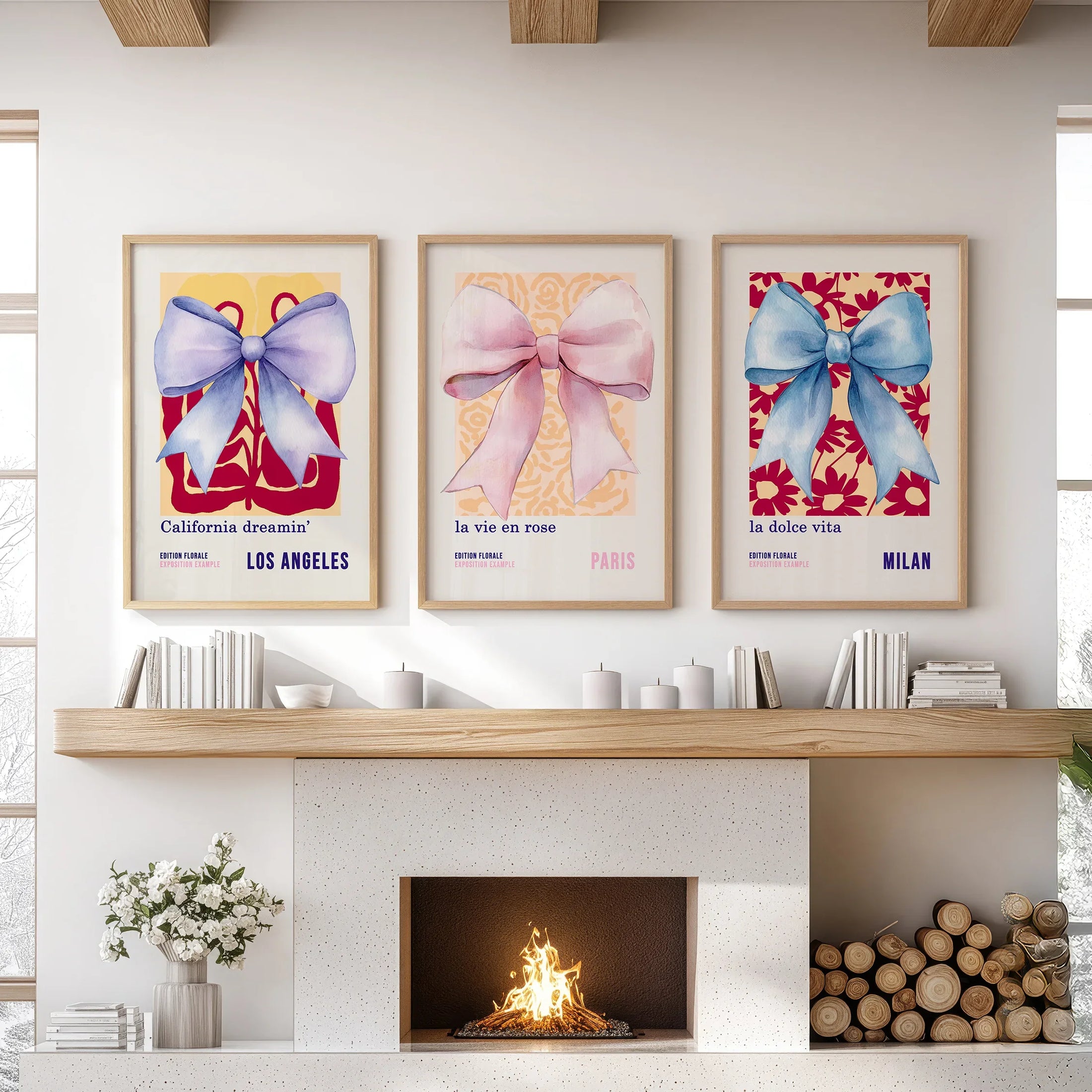 Girly Bow Wall Art Trio. Preppy Pastel Fashion Quotes Posters