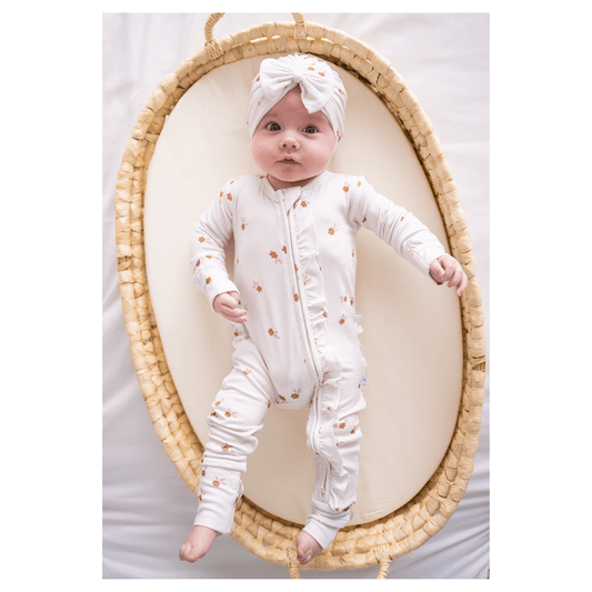 Fleur Ribbed Baby Pajamas | Ruffle Zipper Romper