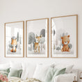 Load image into Gallery viewer, Forest Animal Nursery Decor. Cute Fox Fawn Bear Print Set
