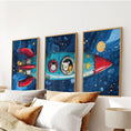 Load image into Gallery viewer, Outer Space Kids Wall Art. Rocket and Stars Nursery Prints
