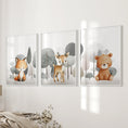 Load image into Gallery viewer, Forest Animal Nursery Decor. Cute Fox Fawn Bear Print Set
