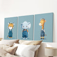 Load image into Gallery viewer, Safari Nursery Wall Art Set of 3. Baby Elephant, Giraffe, Tiger
