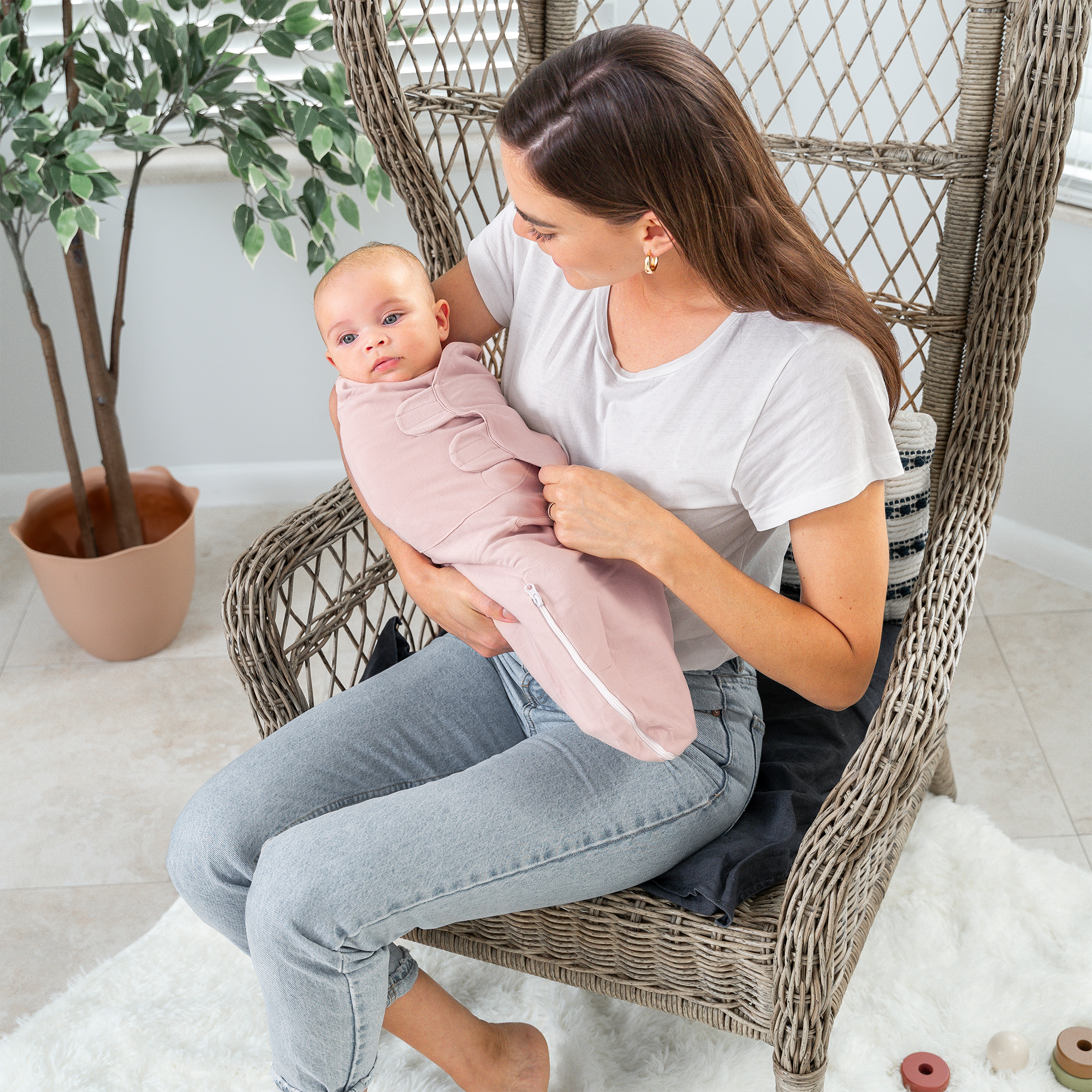 Easy Swaddle Blankets with Zipper in Light Blush, Blush, Mauve