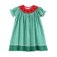 Load image into Gallery viewer, Green Gingham Watermelon Collar Bishop Dress
