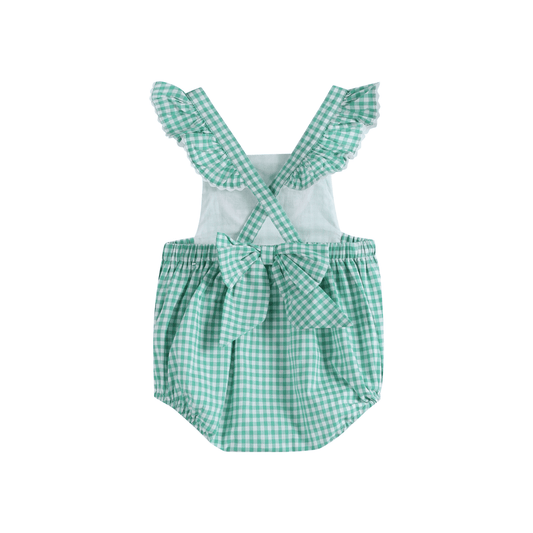 Green Gingham Watermelon Ruffle Romper