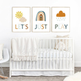 Load image into Gallery viewer, "Let's Just Play" - Sunshine, Rainbow, Clouds Playroom Set - Luster Paper Nursery Wall Art Prints
