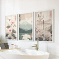 Load image into Gallery viewer, Japandi Style Set of 3 Wall Art. Floral and Mountain Prints
