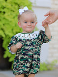 Load image into Gallery viewer, Camouflage Duck Smocking Embroidery Girls Romper
