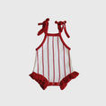 Load image into Gallery viewer, Knit Ruffle Romper | Picnic Pinstripe
