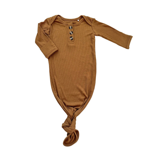 Caramel Ribbed Bamboo Knotted Baby Gown