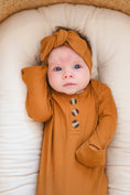 Load image into Gallery viewer, Caramel Ribbed Bamboo Knotted Baby Gown
