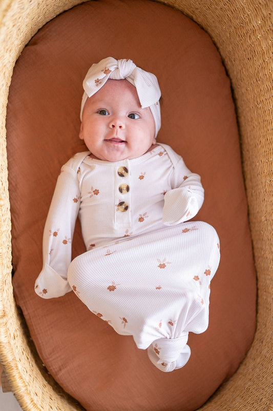 Fleur Ribbed Knotted Baby Gown