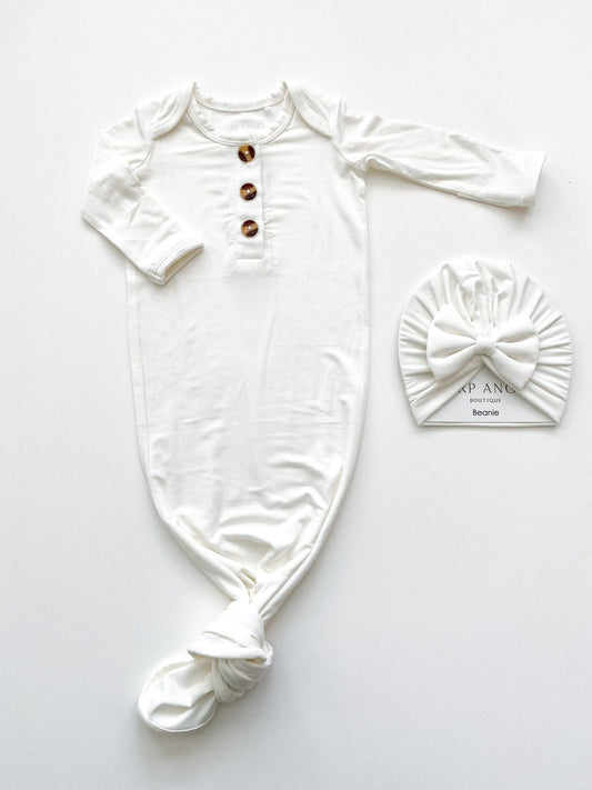 White Bamboo Knotted Baby Gown