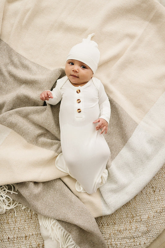 White Bamboo Knotted Baby Gown