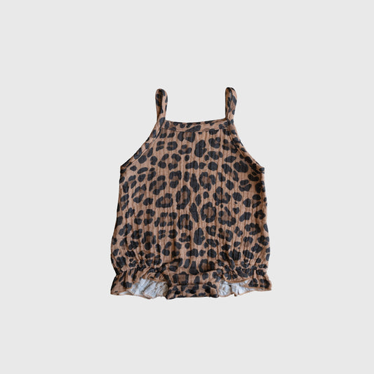 Muslin Sleeveless Tank Romper | Leopard