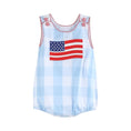 Load image into Gallery viewer, Light Blue Gingham American Flag Romper
