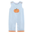 Load image into Gallery viewer, Light Blue Pumpkin Applique Overalls
