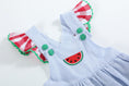 Load image into Gallery viewer, Light Blue Seersucker and Gingham Watermelon Ruffle Romper
