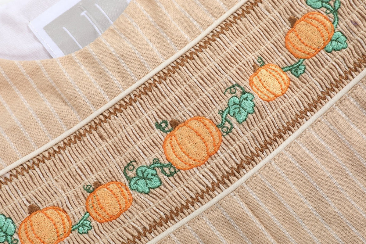 Light Brown Pinstripe Pumpkin Smocked Longall