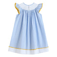 Load image into Gallery viewer, Light Blue Striped Lemons Smocked Bishop Dress
