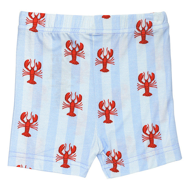 Two-Piece Short Sleeve + Shorts PJ Set - Blue Stripes + Lobsters
