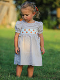 Load image into Gallery viewer, Fall Thanksgiving Pumpkin Embroidery Smock Plaid Girls Dress

