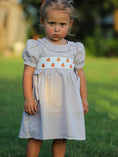 Load image into Gallery viewer, Fall Thanksgiving Pumpkin Embroidery Smock Plaid Girls Dress
