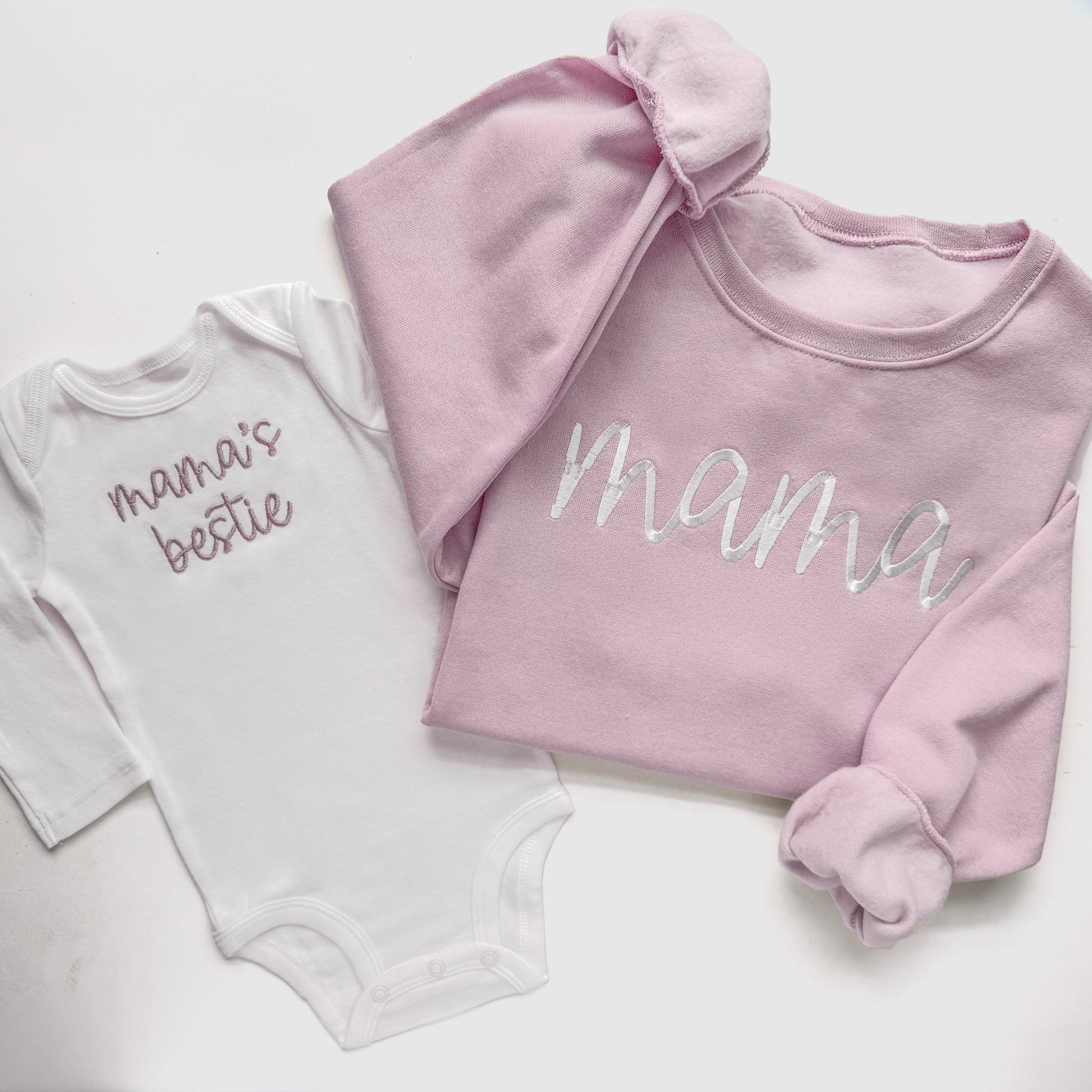 Embroidered Mother Daughter Matching Sweatshirts and Baby Outfits