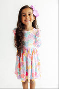 Load image into Gallery viewer, Colorful Carnations 3/4 Sleeve Ruffle Twirl Dress
