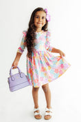 Load image into Gallery viewer, Colorful Carnations 3/4 Sleeve Ruffle Twirl Dress
