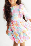 Load image into Gallery viewer, Colorful Carnations 3/4 Sleeve Ruffle Twirl Dress
